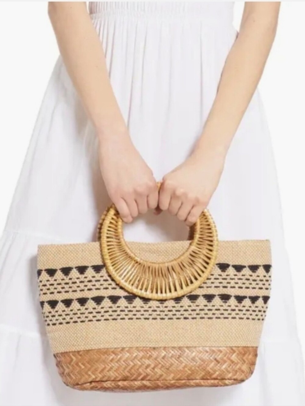 Roller Rabbit Galia Woven Rattan Small Tote Bag With Round Handles